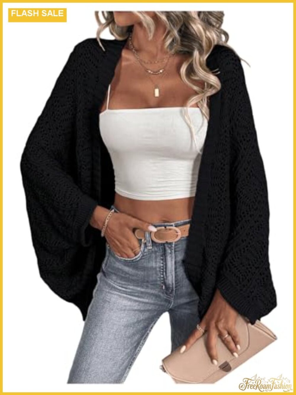 Crochet Knit Dolman Sleeve Open Front Long Cardigan Beach Cover Up
